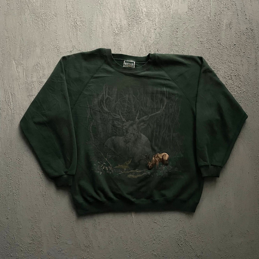 Vintage Deer Sweatshirt Mens Extra Large Green 90s Northern Elements